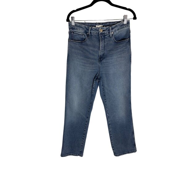 Good American Good Curve Straight Jeans Natural Fray Hem Blue 858-sz 30 - Picture 1 of 9